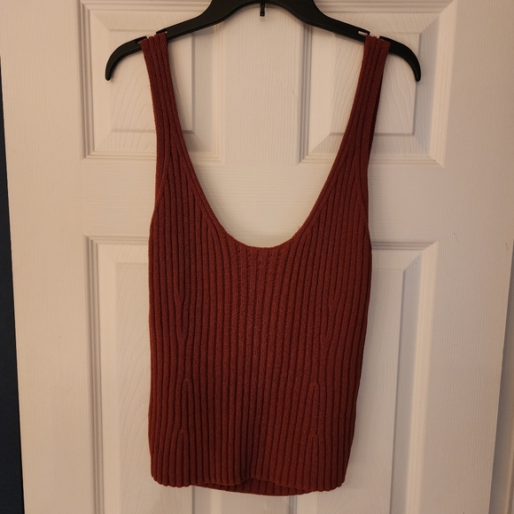 VINCE Rib Tie Back Cotton Blend Sweater Tank Top In Rust Amber Size L - Picture 5 of 14